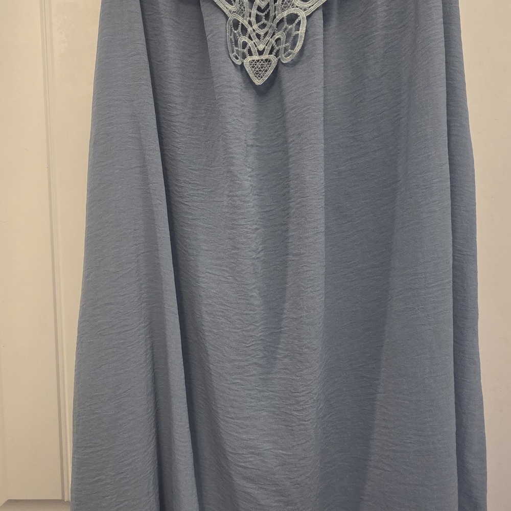 SHEIN Light Blue Midi Dress with Lace Detail